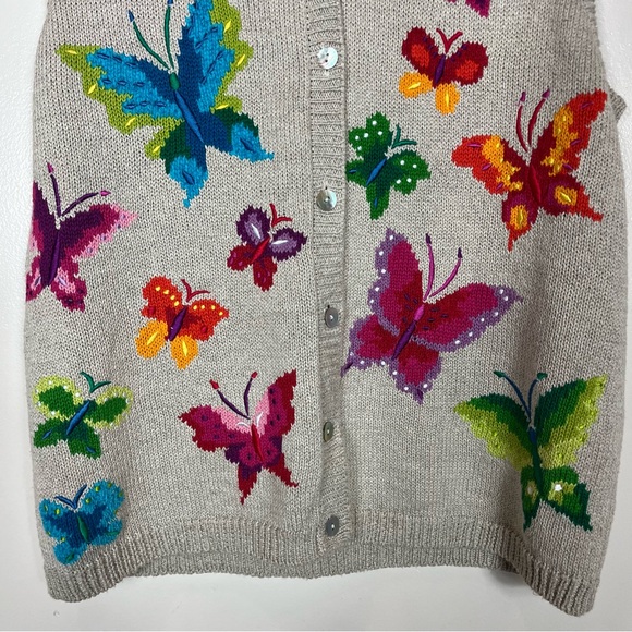Butterfly Knit Sweater Vest Medium Colorful Cottage Grandma Y2K Boho Casual Twee - Picture 3 of 6